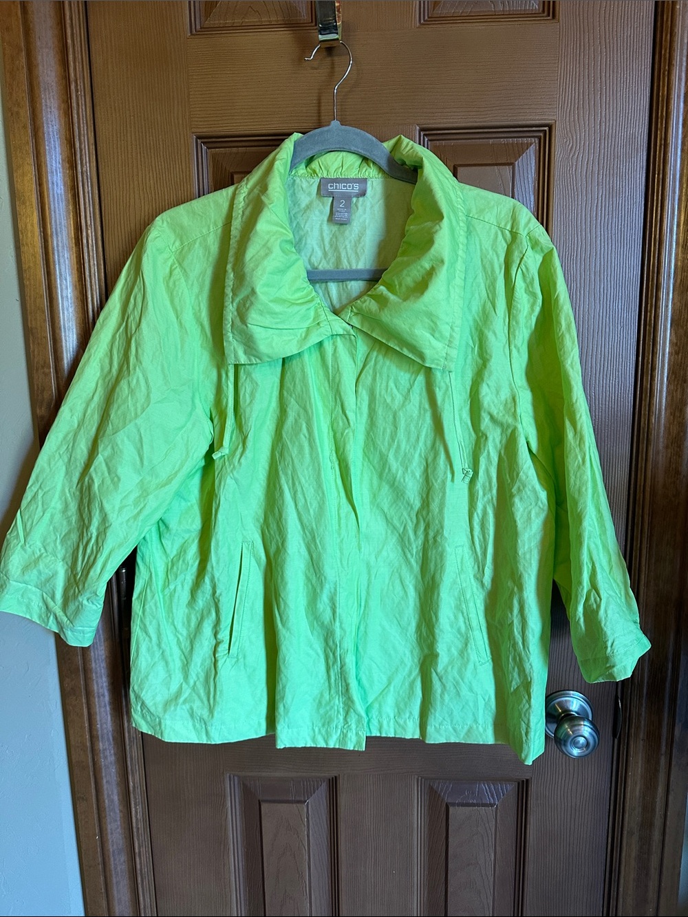 Chico's Electric Lime Green Lightweight Three-Quarter Sleeve Jacket, size 2